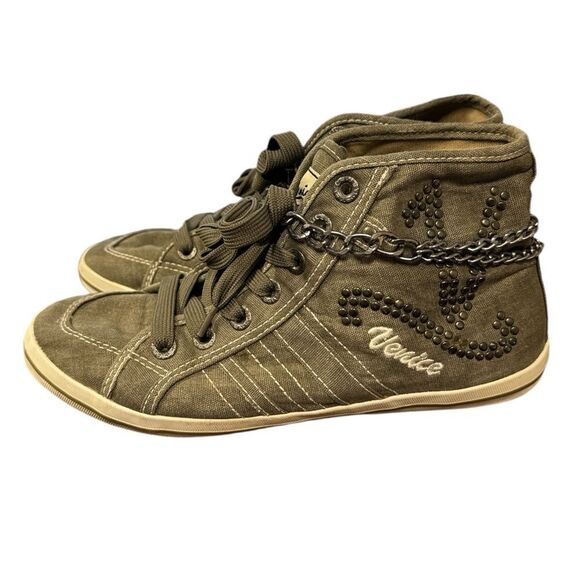 VENICE Women's Canvas Silver Chain Lace-up Mid Sneakers 8 - Picture 2 of 6